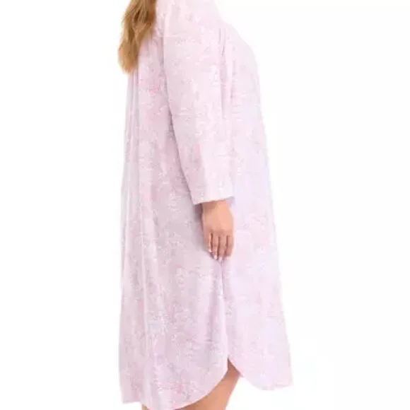 Miss Elaine Lovely Soft Plus Size Honeycomb Pink Paisley Gown NWT Size 1X & 2X - Picture 3 of 7